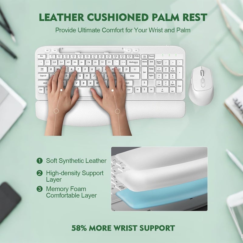 EAYBLLY Wireless Keyboard and Mouse Combo, Wave Keys Full-Sized Ergonomic Keyboard with Cushioned Plam Rest, Phone Holder, Comfortable Natural Typing, 2.4G Cordless Set for Computer, Laptop, PC, Mac, Windows - Image 3